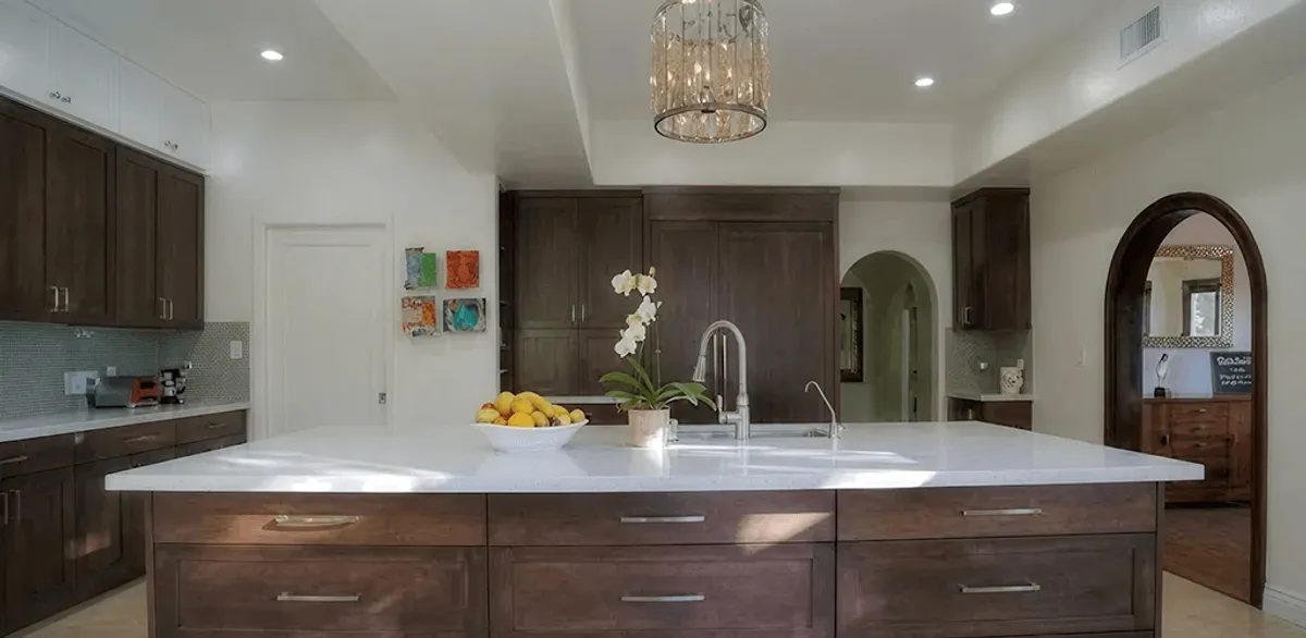 Cabinet refacing project with updated kitchen cabinets and island in Scottsdale, AZ